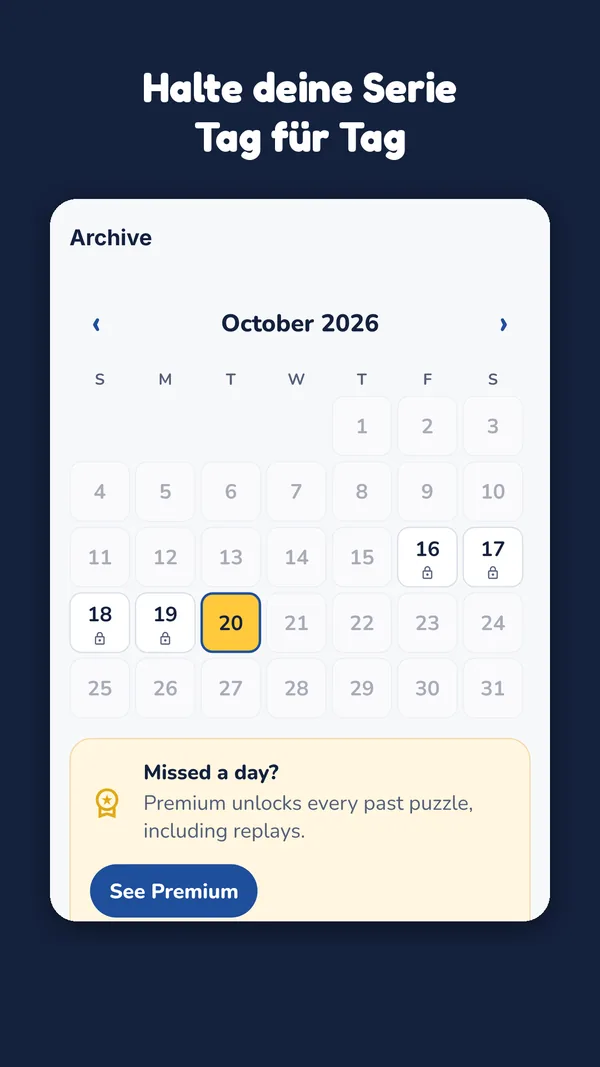 Archiv als Kalender mit der Premium-Einladung