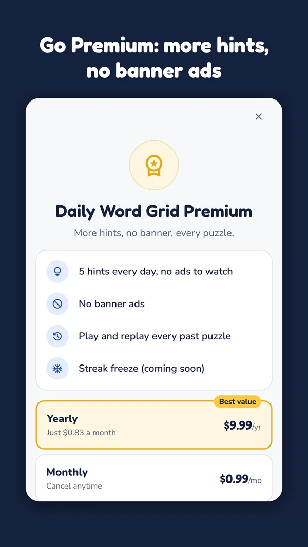Premium with monthly, yearly and lifetime plans