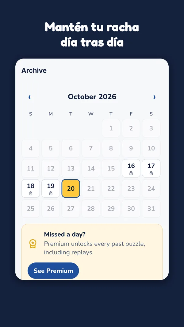 Archivo en calendario con la invitación a Premium