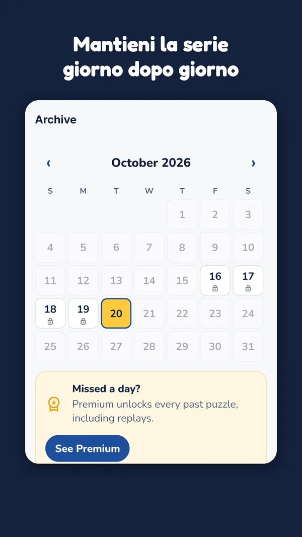 Archivio a calendario con l'invito a Premium
